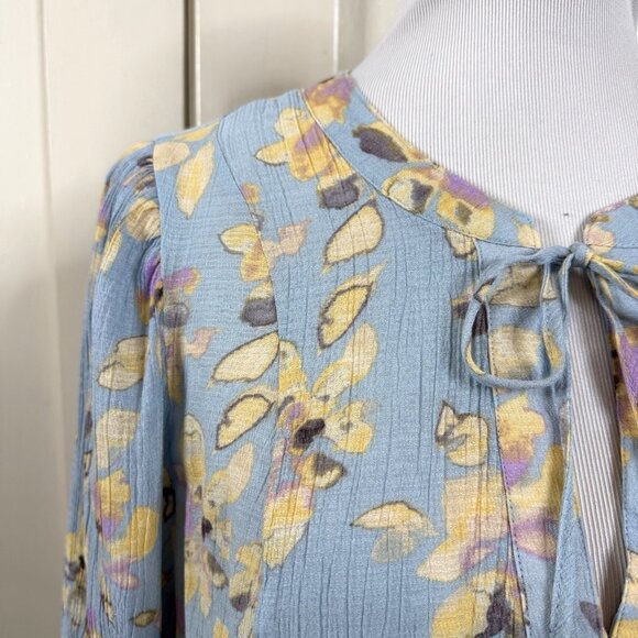 Zac & Rachel Blue Floral Balloon Sleeve Boho Plus Size 3X Babydoll Cottage Fairy - Picture 2 of 8